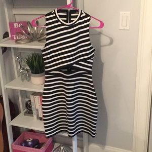 Striped Body Con Dress with Stomach Slit